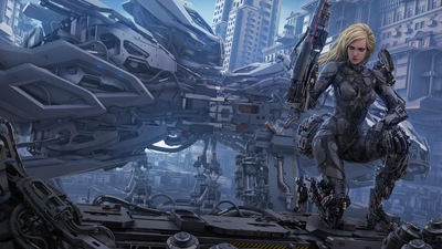 सुनहरे बालों वाली साइबोर्ग भविष्य लड़की