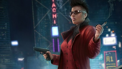 एक साइबरपंक एस्क शहर के सामने फ्रेया