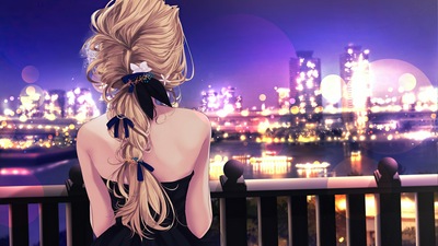 सुनहरे बालों वाली लड़की काली पोशाक शहर 4के पर देख